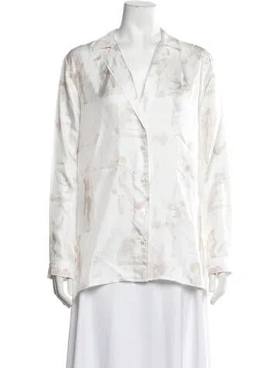 Pre-owned Attersee Silk Printed Button-up Top In White