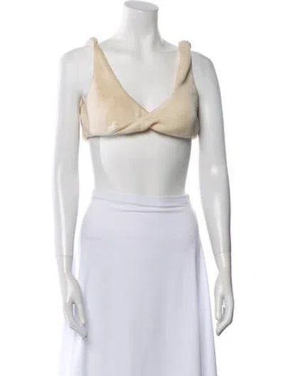 Pre-owned Attersee Silk V-neck Crop Top W/ Tags In Neutral