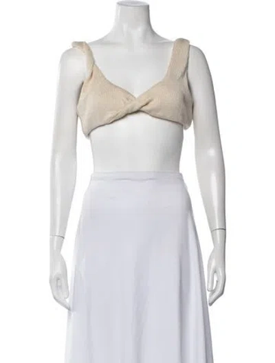 Pre-owned Attersee Silk V-neck Sports Bra W/ Tags In Neutrals
