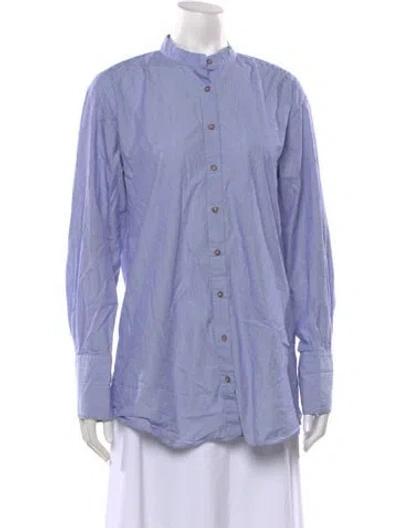 Pre-owned Attersee Striped Long Sleeve Button-up Top In Blue