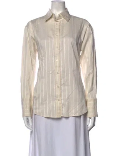 Pre-owned Attersee Striped Long Sleeve Button-up Top In Neutrals