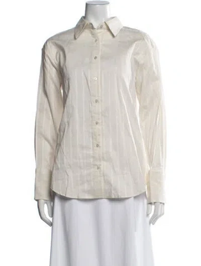 Pre-owned Attersee Striped Long Sleeve Button-up Top In Neutrals