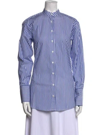 Pre-owned Attersee Striped Long Sleeve Button-up Top W/ Tags In Blue