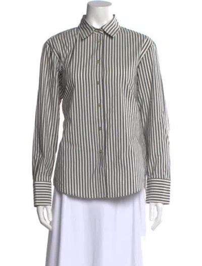 Pre-owned Attersee Striped Long Sleeve Button-up Top W/ Tags In Multi