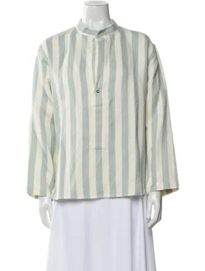 Pre-owned Attersee Striped Mock Neck Button-up Top