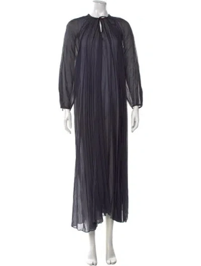 Pre-owned Attersee Tie Neck Long Dress In Blue