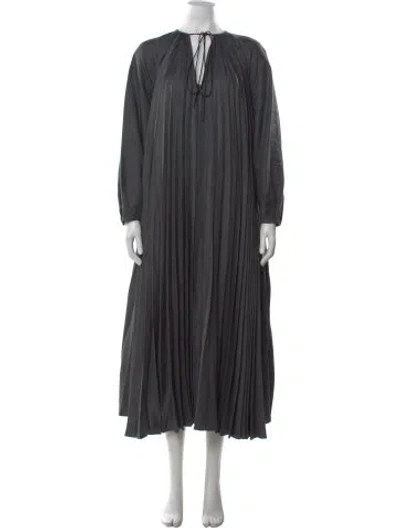 Pre-owned Attersee Tie Neck Long Dress In Grey