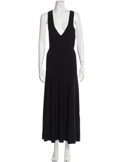 Pre-owned Attersee V-neck Long Dress In Black
