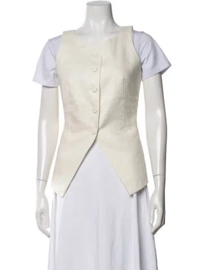 Pre-owned Attersee V-neck Short Sleeve Button-up Top In Neutrals