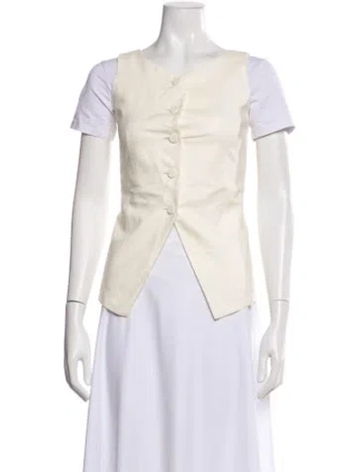 Pre-owned Attersee V-neck Short Sleeve Button-up Top In White