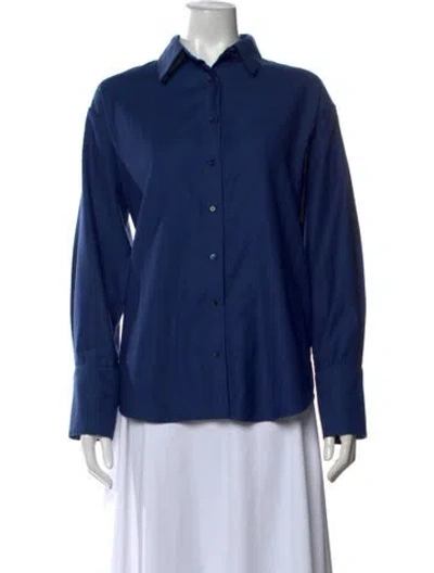 Pre-owned Attersee Wool Long Sleeve Button-up Top In Blue