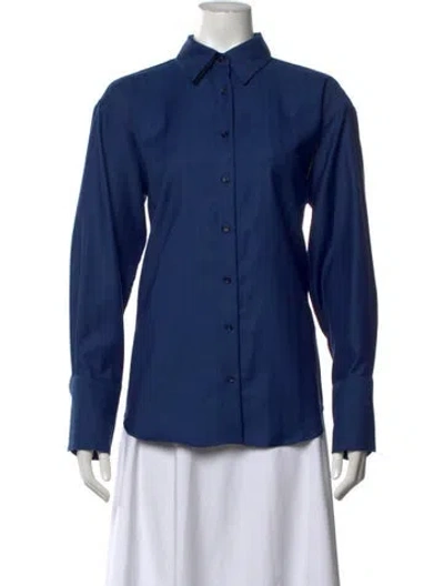 Pre-owned Attersee Wool Long Sleeve Button-up Top In Blue