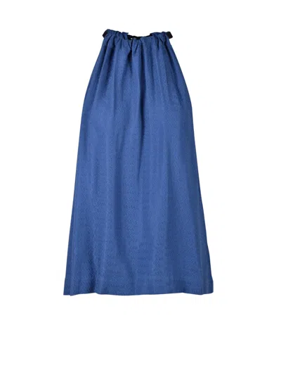 Attic And Barn Fluid Draped Viscose Top With Gathered Neckline In Blue