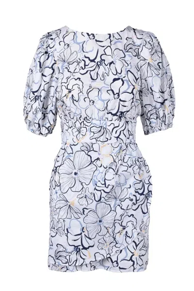 Attic And Barn White/blue Cotton Graphic Dress In Multi
