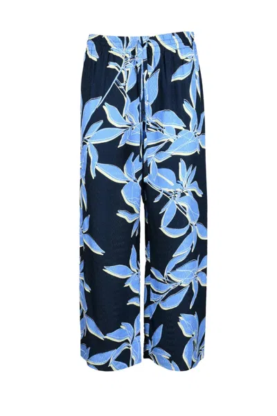 Attic And Barn Wide-leg Trousers With Botanical Print And Relaxed Fit In Blue