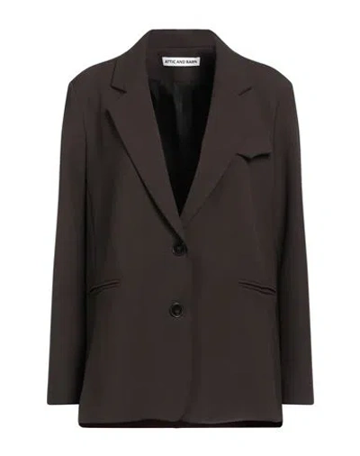 Attic And Barn Woman Blazer Dark Brown Size 4 Polyester, Viscose, Elastane
