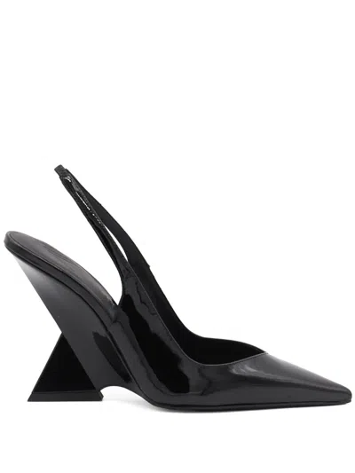 Attico Pointed Toe Sculptural Heel Glossy Finish Pumps In Black
