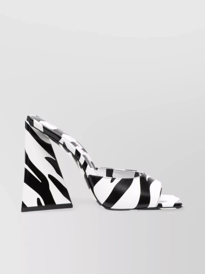 Attico 115mm Block Heel Mules In Devon Zebra Print In White