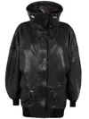 Attico Hammered Leather Bomber Jacket In Black  