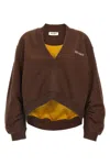 Attico Brown Cropped Sweatshirt With V Neck And Logo Lettering On The Front In Cotton Woman In Brown