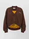 Attico Brown Cropped Sweatshirt With V Neck And Logo Lettering On The Front In Cotton Woman In Brown