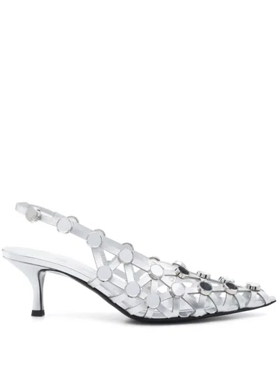 Attico Metallic Nappa Leather Slingback Pumps In White