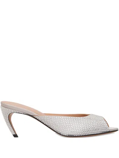 Attico 65mm Crystal-embellished Peep-toe Sandals In Gray