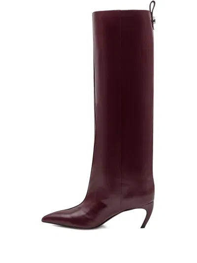 Attico 65mm Lea Pointed-toe Leather Boots In Red