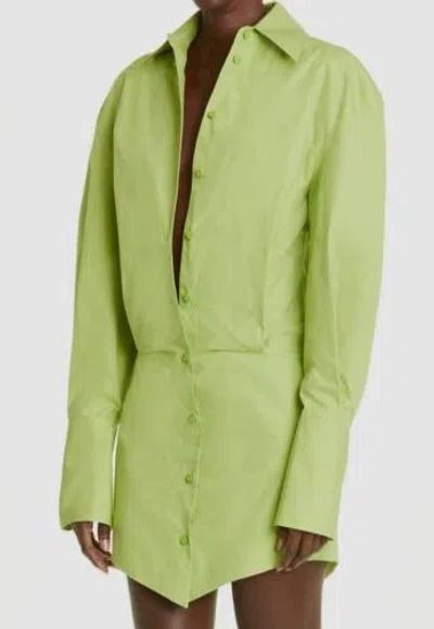 Pre-owned Attico $750 The  Women's Green Silvya Poplin Mini Shirtdress Size 38