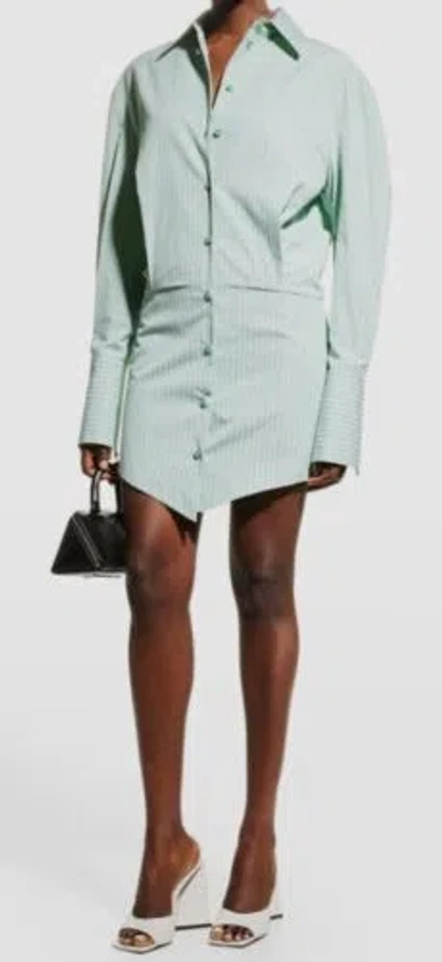 Pre-owned Attico $780 The  Women's Green Silvye Striped Mini Shirtdress Size 40