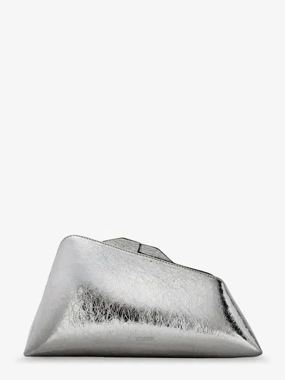 Attico 8.30 Pm Laminated Leather Clutch Bag With Logo Engraved On The Bottom In Silver