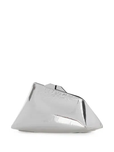Attico 8.30 Pm Laminated Leather Clutch Bag With Logo Engraved On The Bottom In Silver