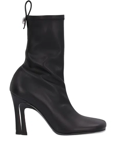 Attico 95mm Leather Sock Boots In Black