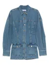 Attico Neutrals Denim Long Puffed Sleeves Mini Dress In Blue