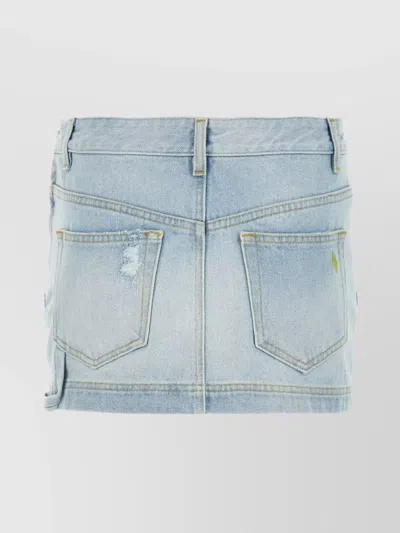 Attico Abra Textured Distressed Denim Skirt In Pastel