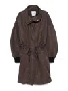 Attico Long Coat With High Collar And Drawstring Waist In Marrón