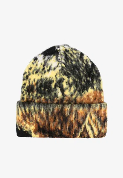 Attico Abstract Print Knitted Beanie In Multicolor