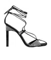 Attico Adele Sandals In Satin Fabric With Applied Strass In Black
