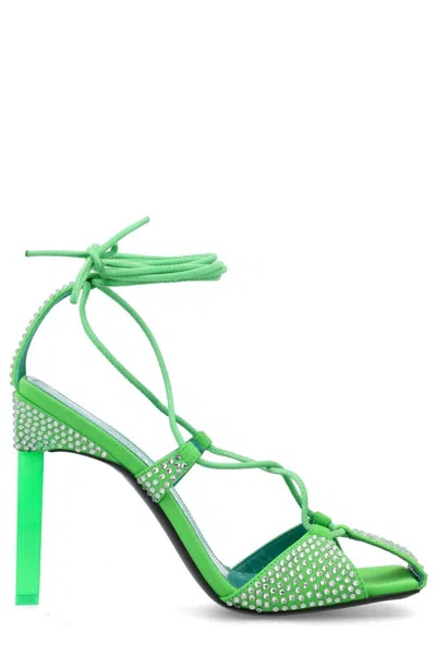 Attico Adele Embellished Square-toe Sandals In Fluo Green