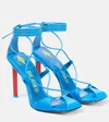 Attico Sky Blue Adele Lace-up Heels In Turquoise/red