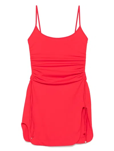 Attico Womens Red Split Shoulder-straps Stretch-woven Mini Dress