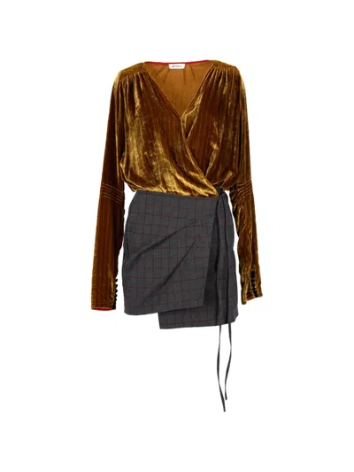 Pre-owned Attico Alexa Tartan-pattern Mini Dress In Brown