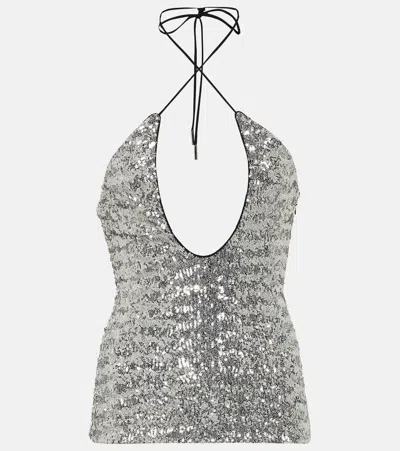 Attico Sequined All-over Halterneck In Silver