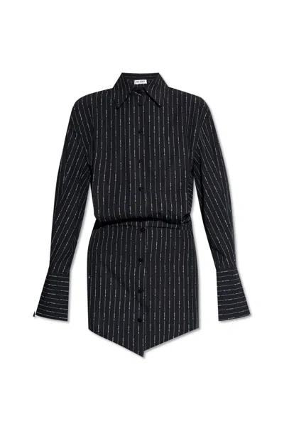 Attico Allover Logo-printed Mini Shirt Dress In Black