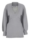 Attico Grey Mini Dress With V Neck And Logo Lettering On The Front In Gray