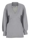 Attico Grey Mini Dress With V Neck And Logo Lettering On The Front In Gray