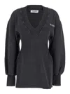 Attico Grey Mini Dress With V Neck And Logo Lettering On The Front In Gray