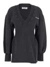 Attico Grey Mini Dress With V Neck And Logo Lettering On The Front In Gray