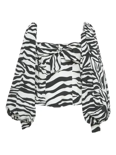 Pre-owned Attico Animal-print Bow-detail Blouse In White