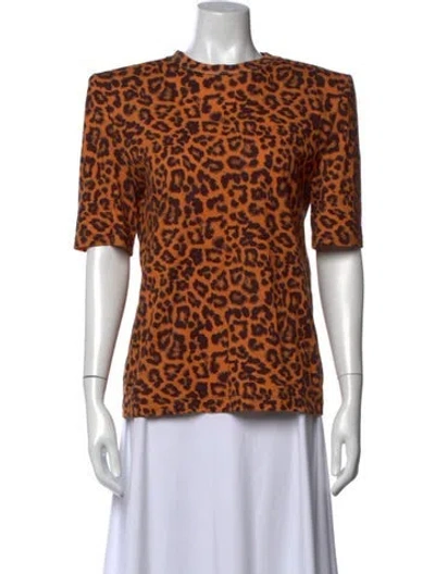 Pre-owned Attico Animal Print Crew Neck Top In Brown